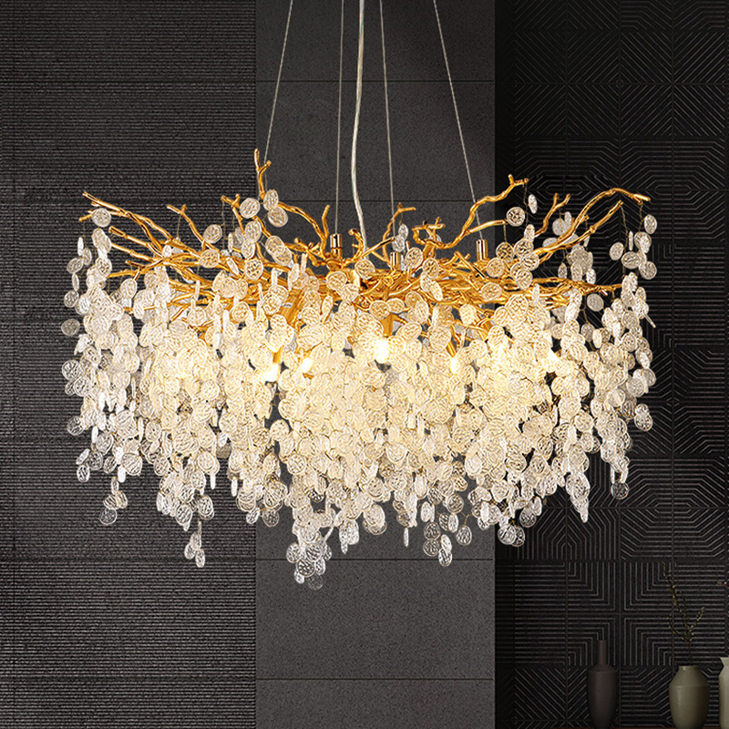 Modern Luxury Glass Crystal Pendant Lamp Gold Branches Living Room Dining Room Hotel Ceiling Custom Decorative Pendant Light (ZY-Z003)
