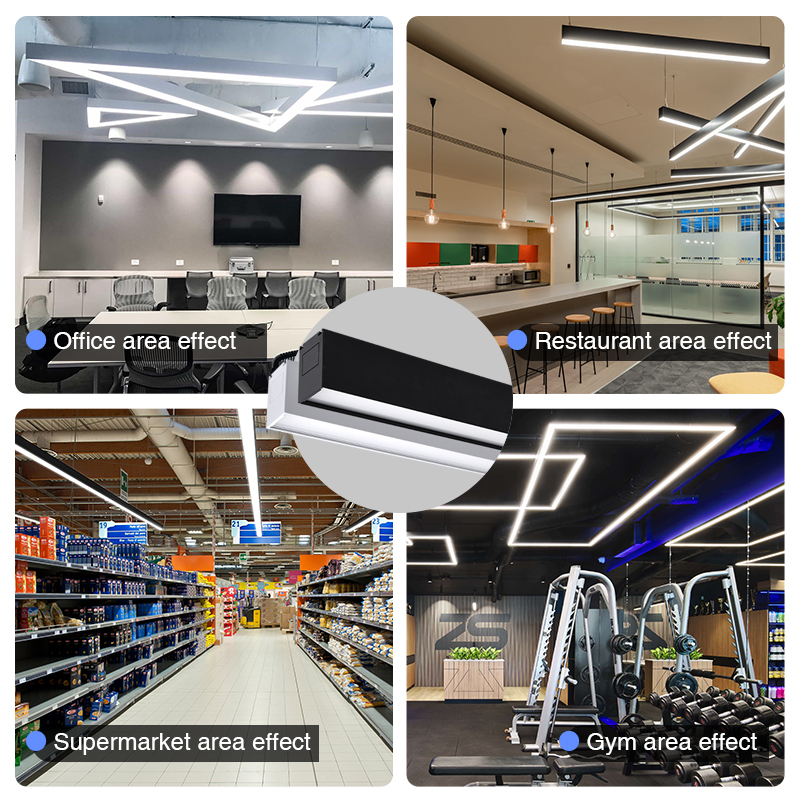 Lonyung CE ETL Black White Modern Indoor Office Square LED Linear Lamp 4FT 8FT Aluminum Long Linear Pendant Light