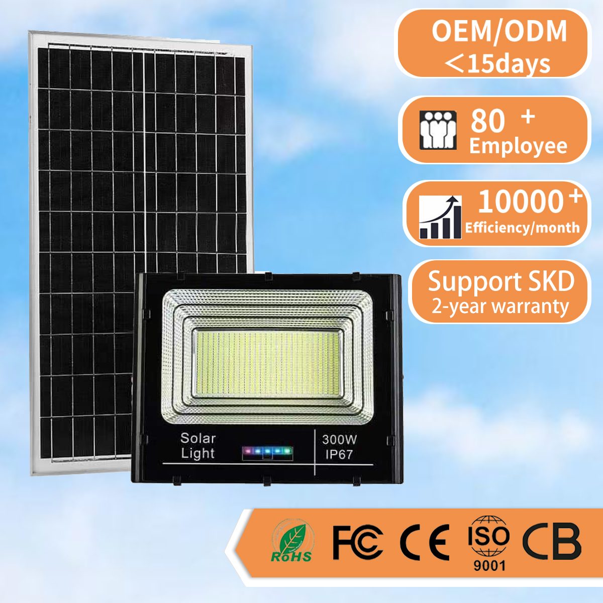 Factory Solar Flood Light Outdoor Waterproof Remote Control 60W 100W 200W 300W SMD Led Solar Garden Lamp High-Power