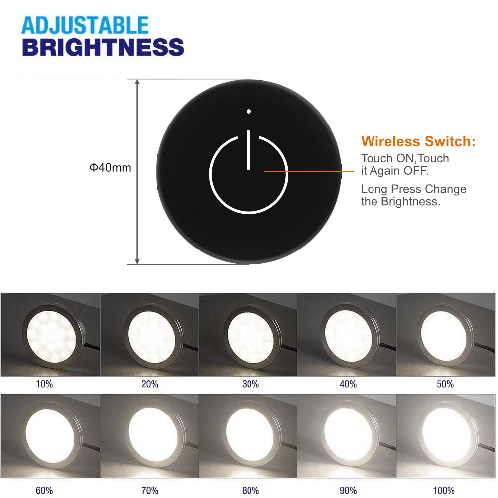 Adjustable Under Cabinet LED Puck Lights - CCT 3000K-6000K &amp; Dimmable, ETL Listed, for Kitchen &amp; Wardrobe
