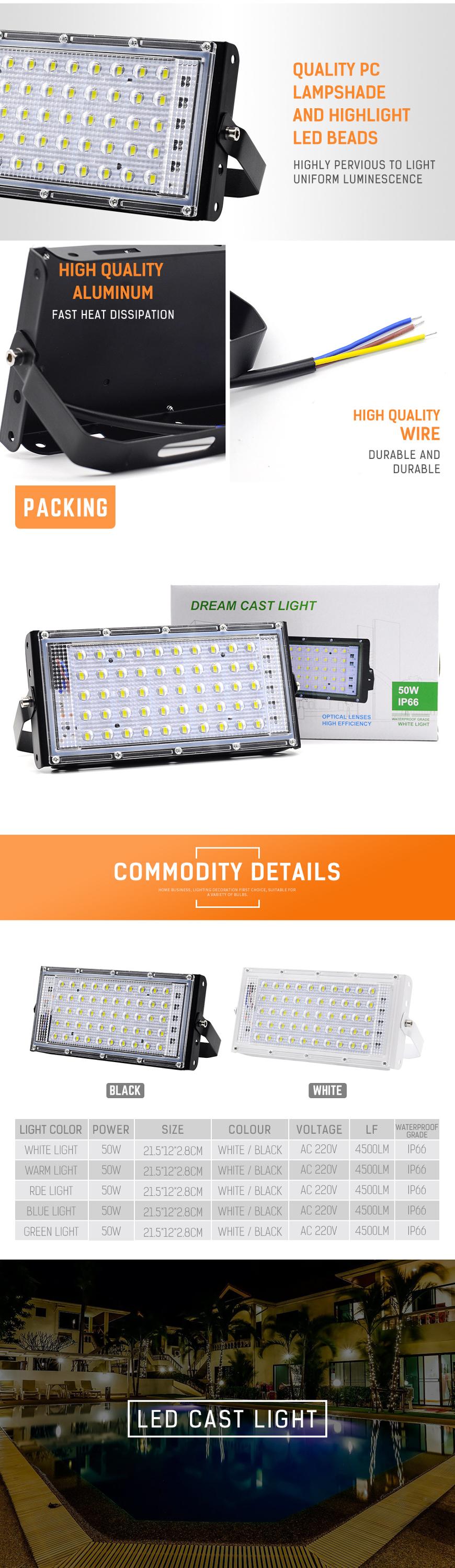 New Waterproof IP65 Outdoor Green Blue Red Led Flood Lights 50w Floodlight