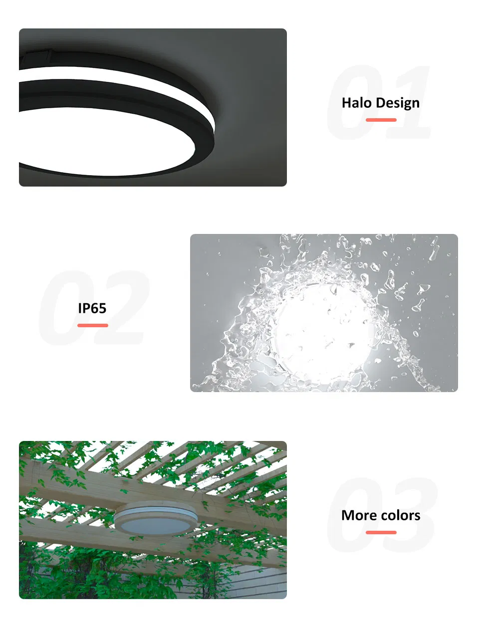 Anti-Yellowing IP65 Bulk-Free Luz LED Ceiling Lights with TUV CE/CB Certificate