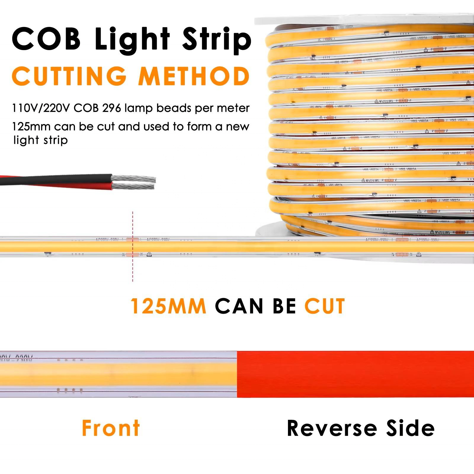 Wholesale Cob Light Strip AC110V 220V 360leds/m IP67 100m/roll 3000k 4000k 6000k High Bright Outdoor Flex Cob Led Light Strip