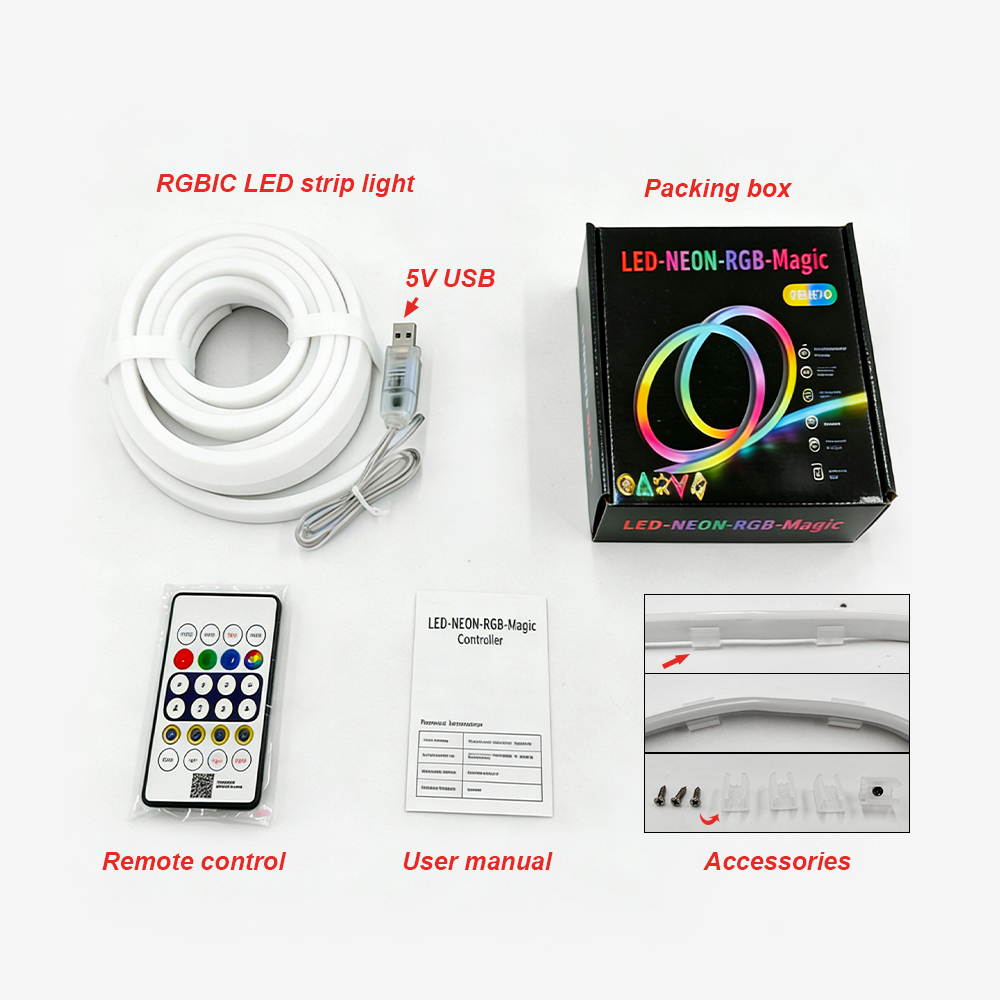 LED Neon Light RGBIC LED Neon Strip Addressable LED Neon Flex Dream Color Chasing Waterproof Silicone 5V USB 12V 24V for Bar