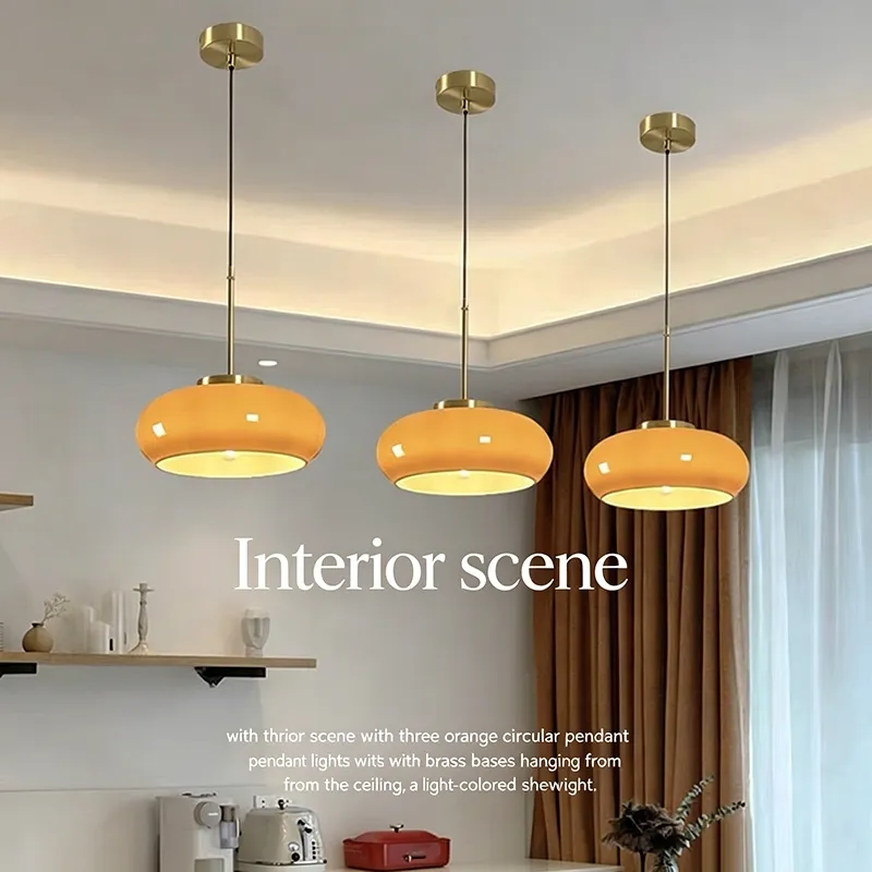 MID-Century Modern Bauhaus Adjustable Opaline Milk Orange Glass Ball Pendant Light for Nordic Home Decor Room Tour D8099