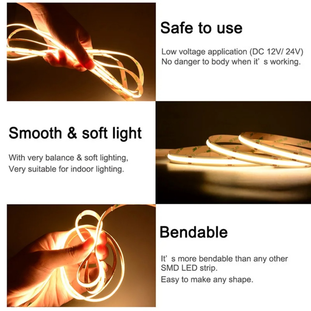 High Quality Flexible Cob Led Strip Light High Density Without Light Spot Decorative Lighting 24v 12v 8mm 5mm 3mm 320 480LED