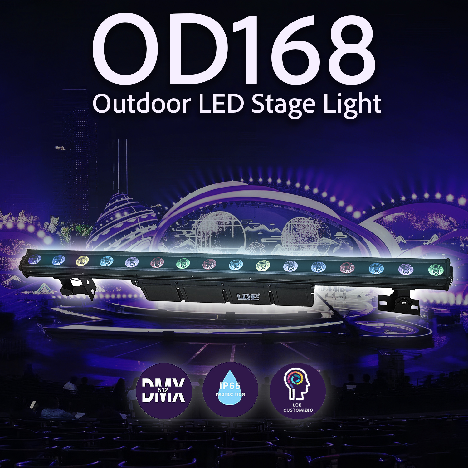 IP65 Waterproof 16x10W RGBW 4in1 LED Wall Washer DMX512 RDM Stage Wash Light with 3m Cables Outdoor Ra90 50000 Hours