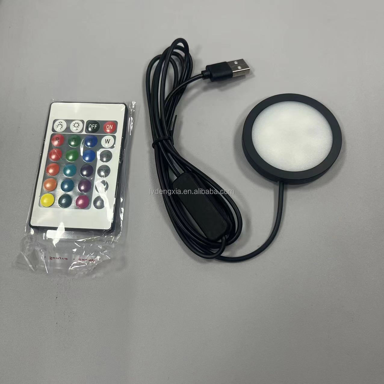 Hotsale RGB LED Cabinet Puck Light USB Plug Remote Control Shelf Counter Lighting Caravan Camper Motorhome Interior Spot Lamp