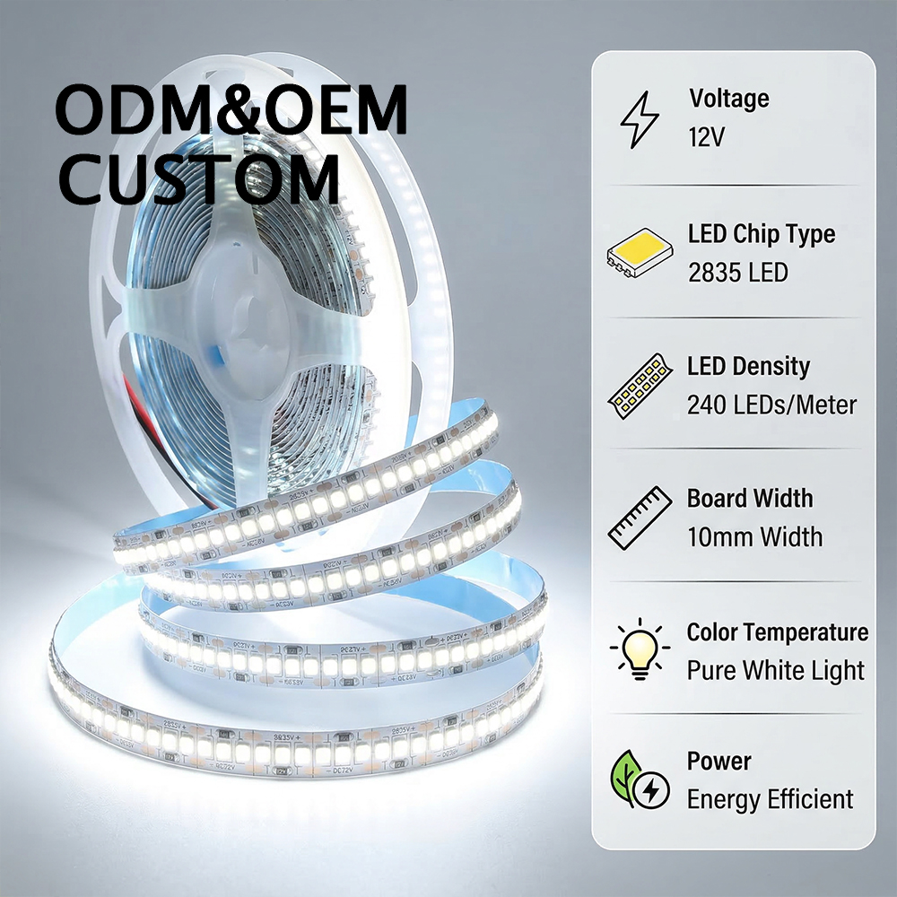 DC12V 15W/20W SMD2835 White LED Strip Light 240LEDs/m 10MM 3000K-10000K Colorful CCT 10000K Lighting Strip