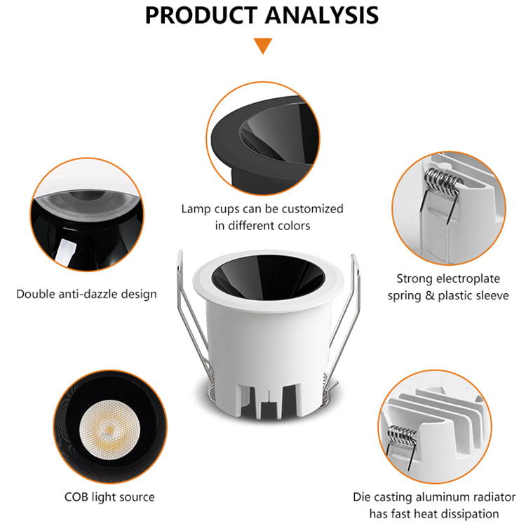 Allway Factory Direct Sale Anti Glare Black White Downlight Ceiling Housing 3W LED Down Lamp
