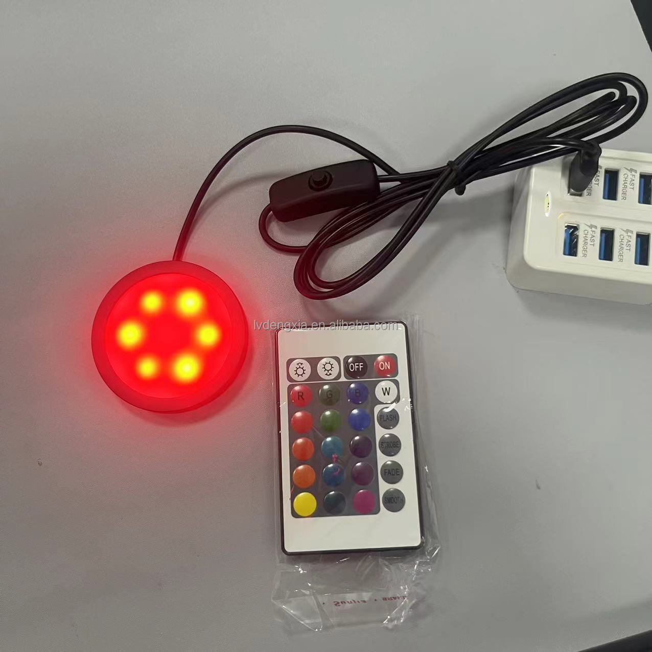 Hotsale RGB LED Cabinet Puck Light USB Plug Remote Control Shelf Counter Lighting Caravan Camper Motorhome Interior Spot Lamp
