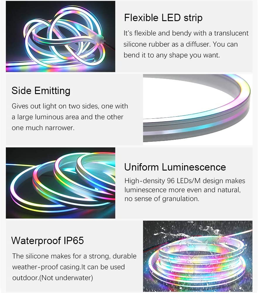 Addressable DMX Led Neon Flex Signs Rope Full Color 12V 24V 6mm 8mm Led Flex Neon Digital 96Leds Neon Tube For Decoration