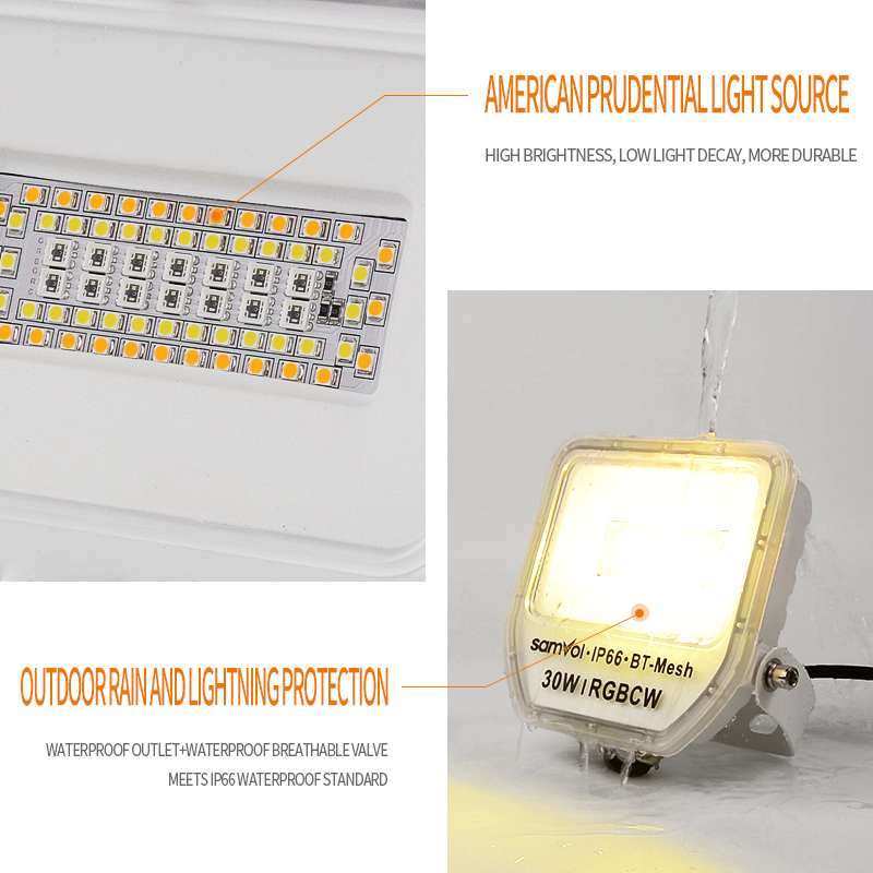30W 50W Smart RGB LED Flood Light IP66 Waterproof Color Changing Outdoor Landscape Spotlight 16 Million Colors Remote Control