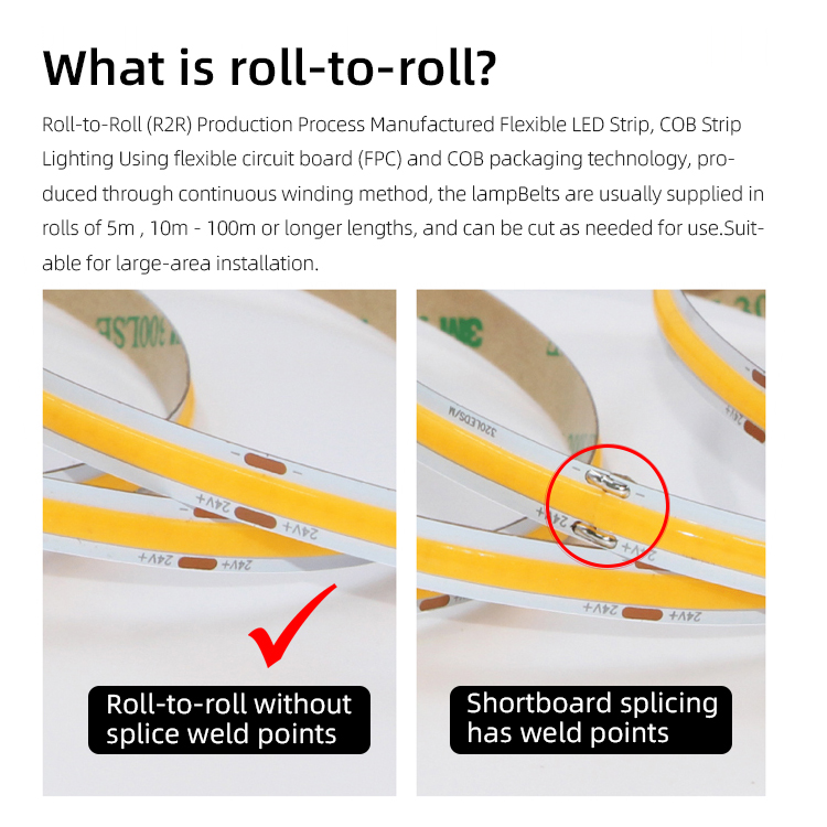 DC12V 24V 10mm Width PCB 528LEDs/m IP20 Roll-to-Roll Flexible COB Led Strip Light