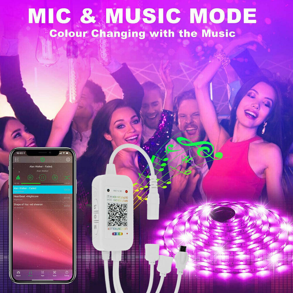 5m 10m 15m 12V RGB Strip Lights Music Sync Color Changing App Control Remote Led Lights for Bedroom Party Home Decoration