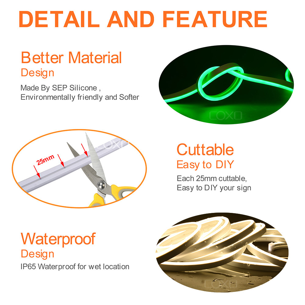 5*11mm 6x12mm Flex Neon Light Strip IP65 Outdoor Waterproof 12V Silicone Flex Led Strip Neon Lights