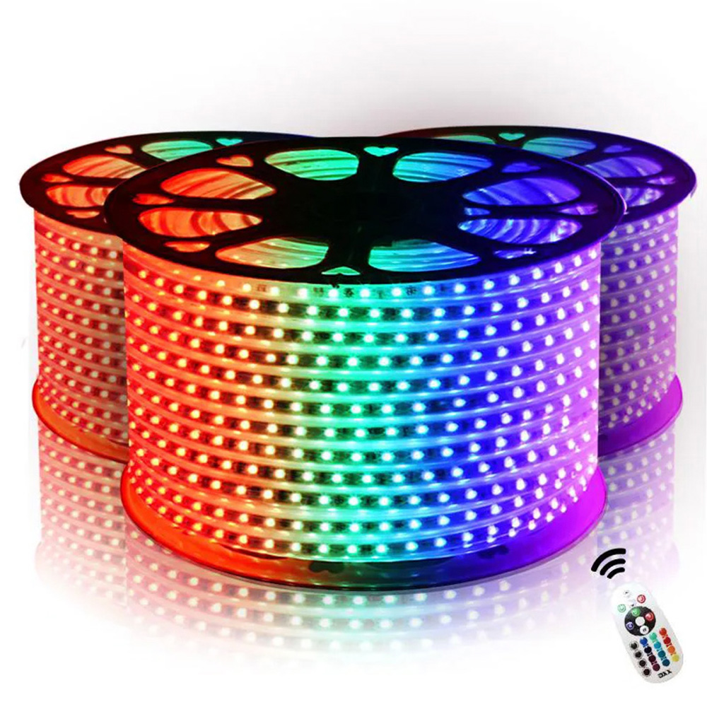 220V Waterproof RGB LED Strip 5050 SMD LED Smart Strip Lights Remote Controlled LED Strip Lights Work with Remote IP65