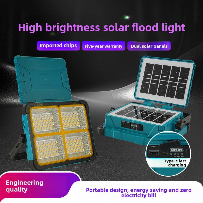 Waterproof IP66 ABS Solar LED Floodlight USB Rechargeable Portable Spotlight Outdoor Garden Camping Hiking Emergency Lamp