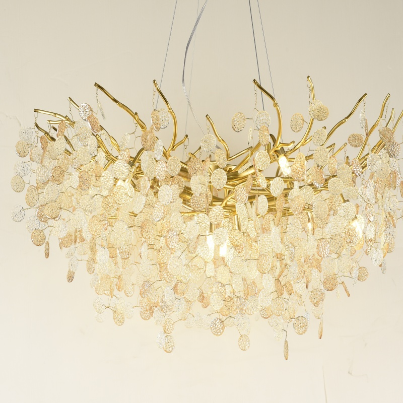 Modern Luxury Glass Crystal Pendant Lamp Gold Branches Living Room Dining Room Hotel Ceiling Custom Decorative Pendant Light (ZY-Z003)