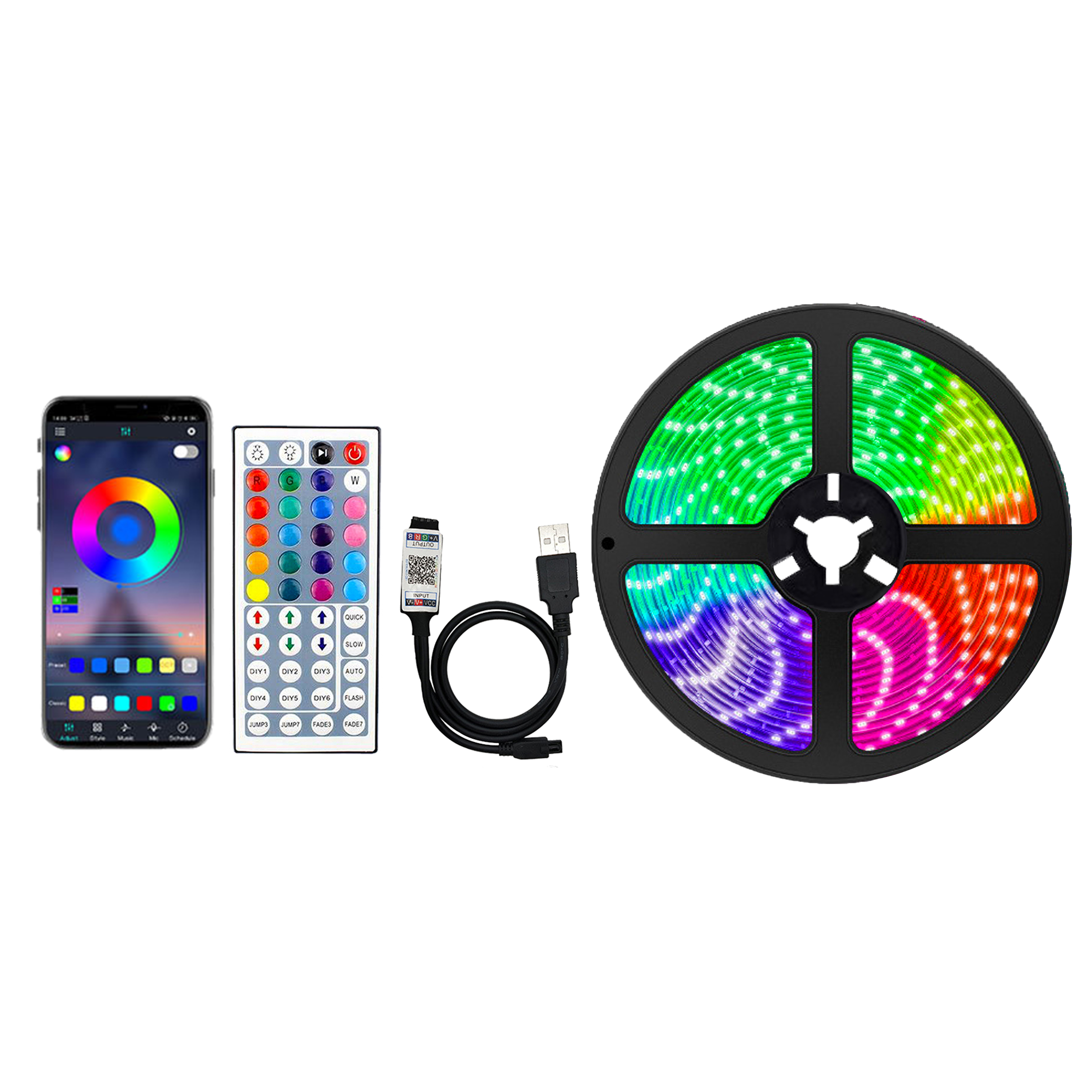 5V 5050 LED Strip Lights RGB 12/30/60LEDs/m Wireless 44key Remote Control Landscape Residence Room Decoration RGB Light