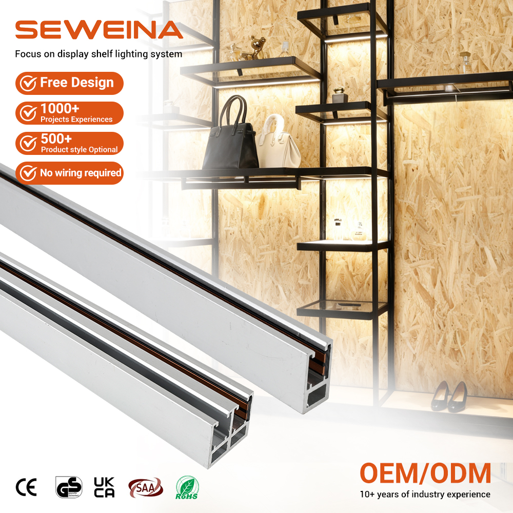 Low Voltage 12V 24V Wire Free Conductive LED Magnetic Track Rail Cabinet Light System For Retail Display Showcase
