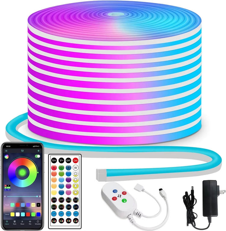 Hot Sale 5M 10M Ip67 RGB Rgbic Silicone Neon Led Strip Light 24V Flexible Soft Led Neon Flex