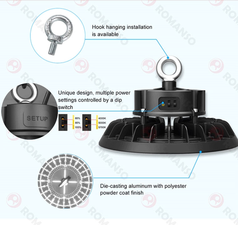 Stock in US EU CA IP65 UL ETL Multiple Power CCT Selection 100W 150W 200W 240W 300W 400W Warehouse UFO Led High Bay Light