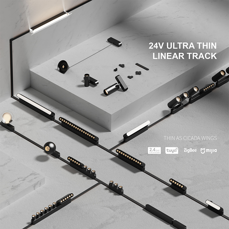 Tuya 2.4G Wifi Dimming 24V 2700-6500K Surface Mounted Linear Track Spotlight Recessed Led Tracklight Magnetic Track Light System