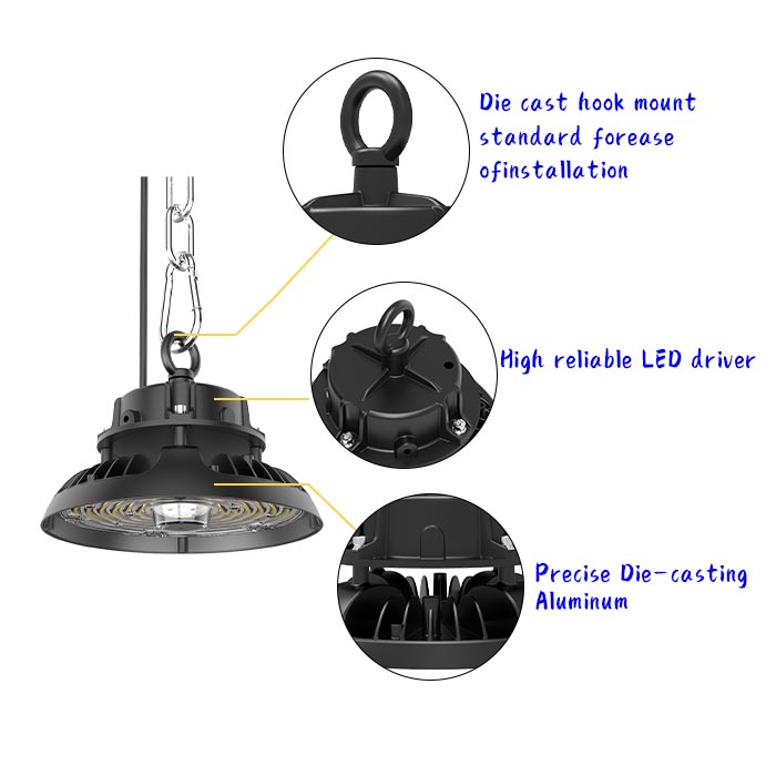 200W UFO LED High Bay Lighting Fixture IP65 Waterproof High Bay Lights for Gym and Arena