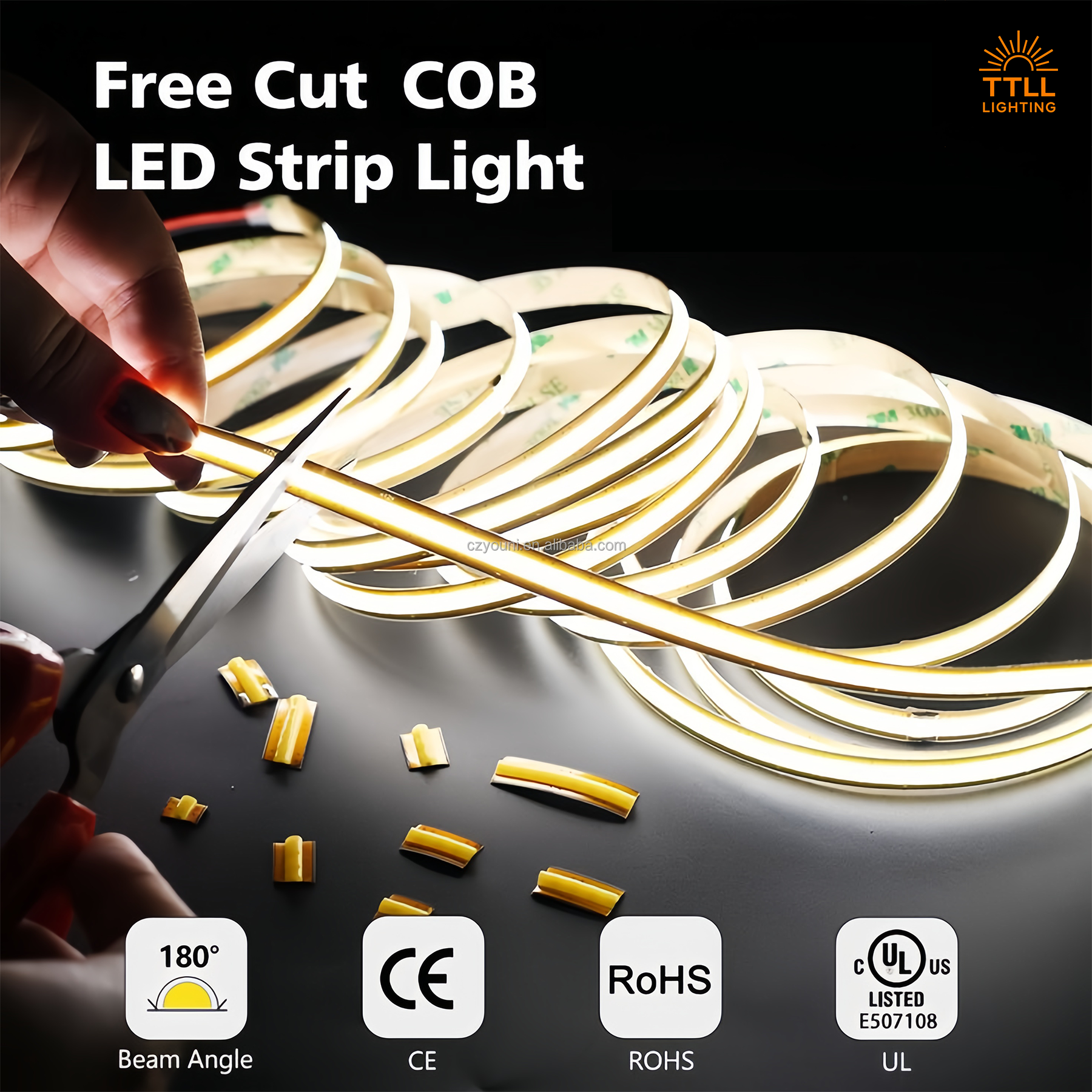 Free Cut COB LED Strip Light 24V 5mm 528LEDs/m High Density CRI90 Flexible Slim Tape for Cabinet Linear Lighting | OEM CE RoHS