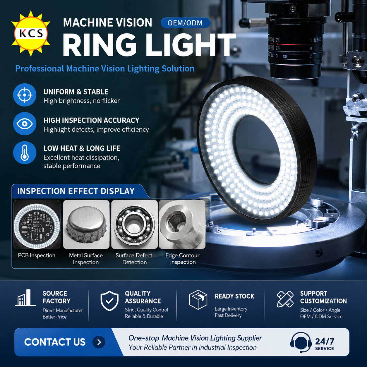 Darkfield Illumination 24V LED Low Angle Ring Light for Machine Vision Edge Scratch Detection