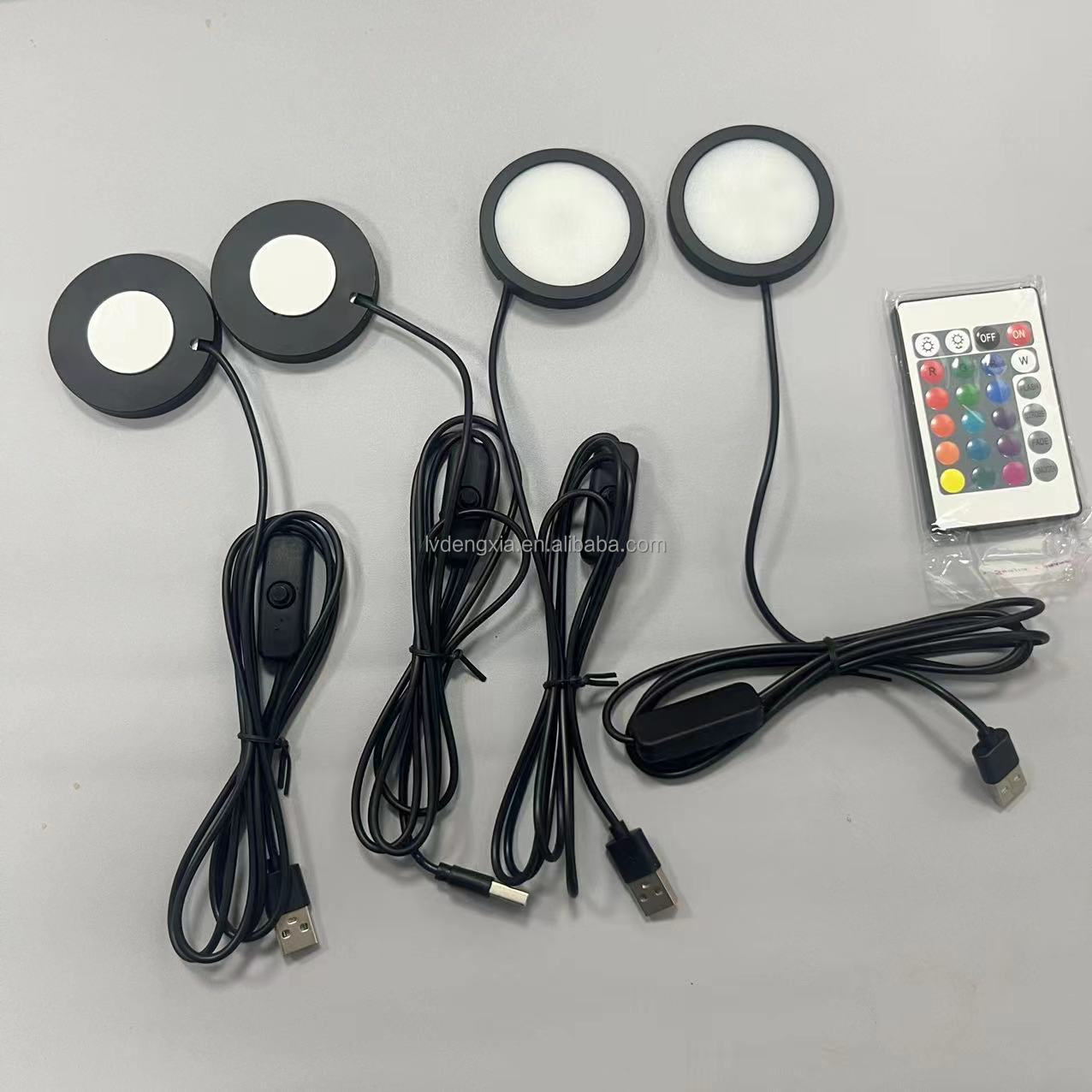 Hotsale RGB LED Cabinet Puck Light USB Plug Remote Control Shelf Counter Lighting Caravan Camper Motorhome Interior Spot Lamp