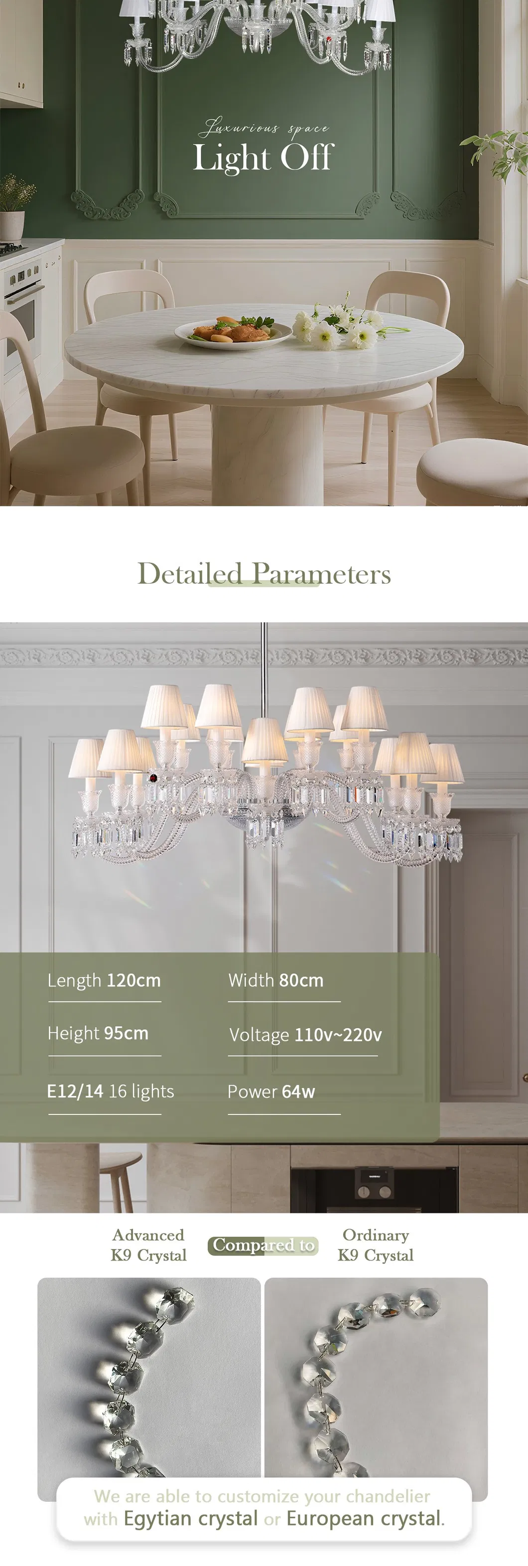 High Ceiling Luxury LED Chandeliers Villa & Hotel Staircase Lighting Fixture Crystal Chandelier Pendant Light for Dining Room