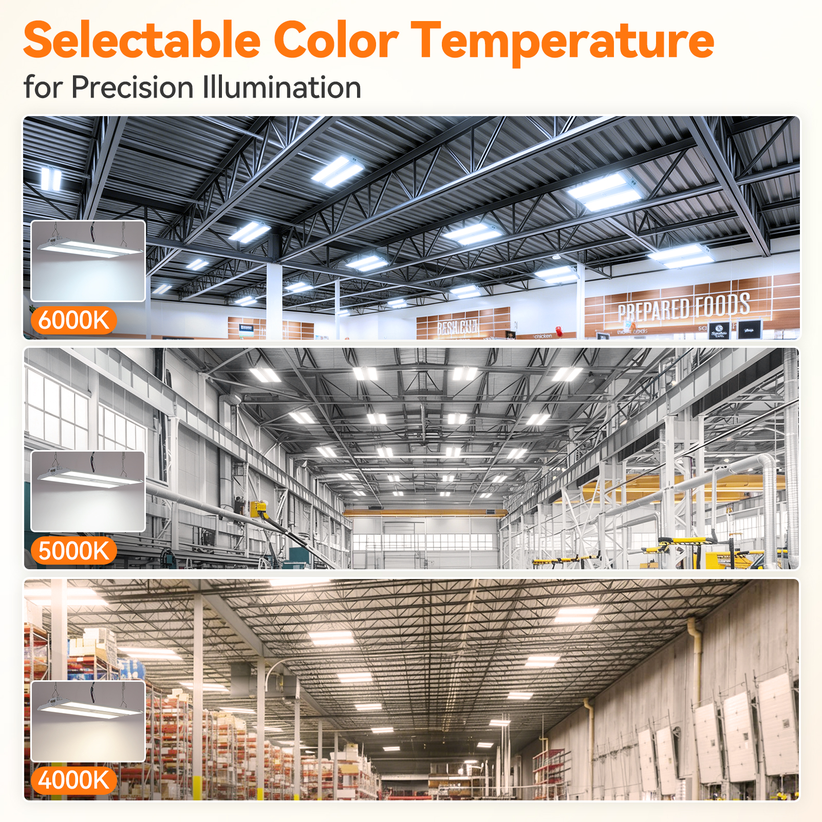 USA Stock 3Power 300W 250W 200W Linear High Bay 3CCT 4000K 5000K 6000K LED Light for Industrial Factory Warehouse Shop Lighting