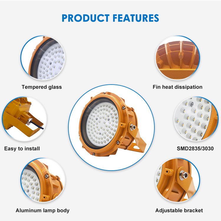 Hot Sale High Bay Light Ip65 Aluminum Tempered Glass Factory 50w 100w 150w Led Explosion Proof Light