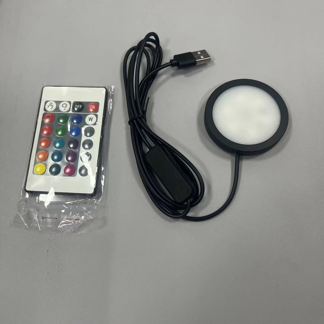 Hotsale RGB LED Cabinet Puck Light USB Plug Remote Control Shelf Counter Lighting Caravan Camper Motorhome Interior Spot Lamp