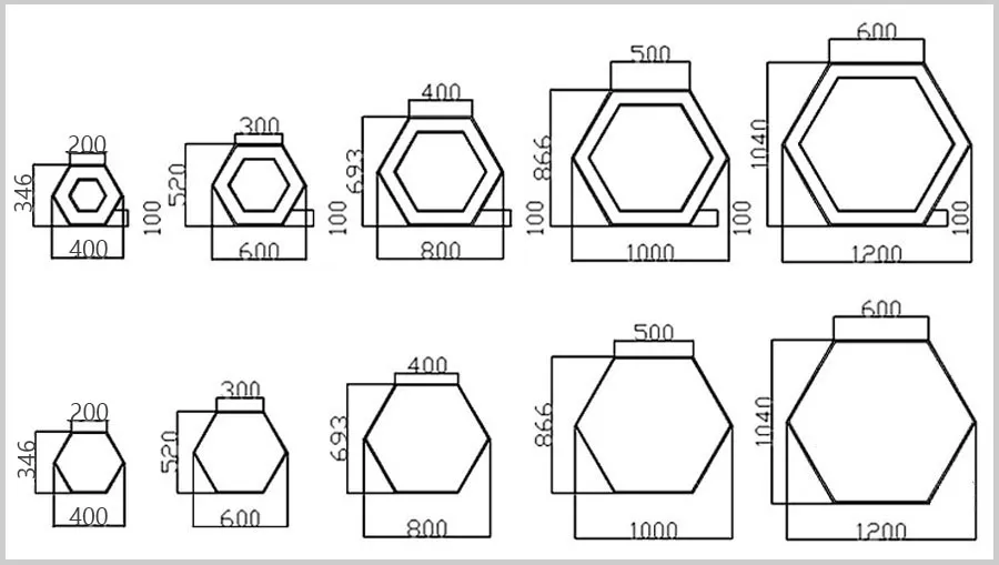 Size options of Hexagonal LED Pendant Light