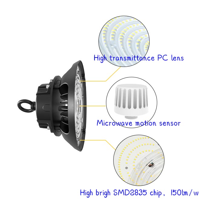200W UFO LED High Bay Lighting Fixture IP65 Waterproof High Bay Lights for Gym and Arena