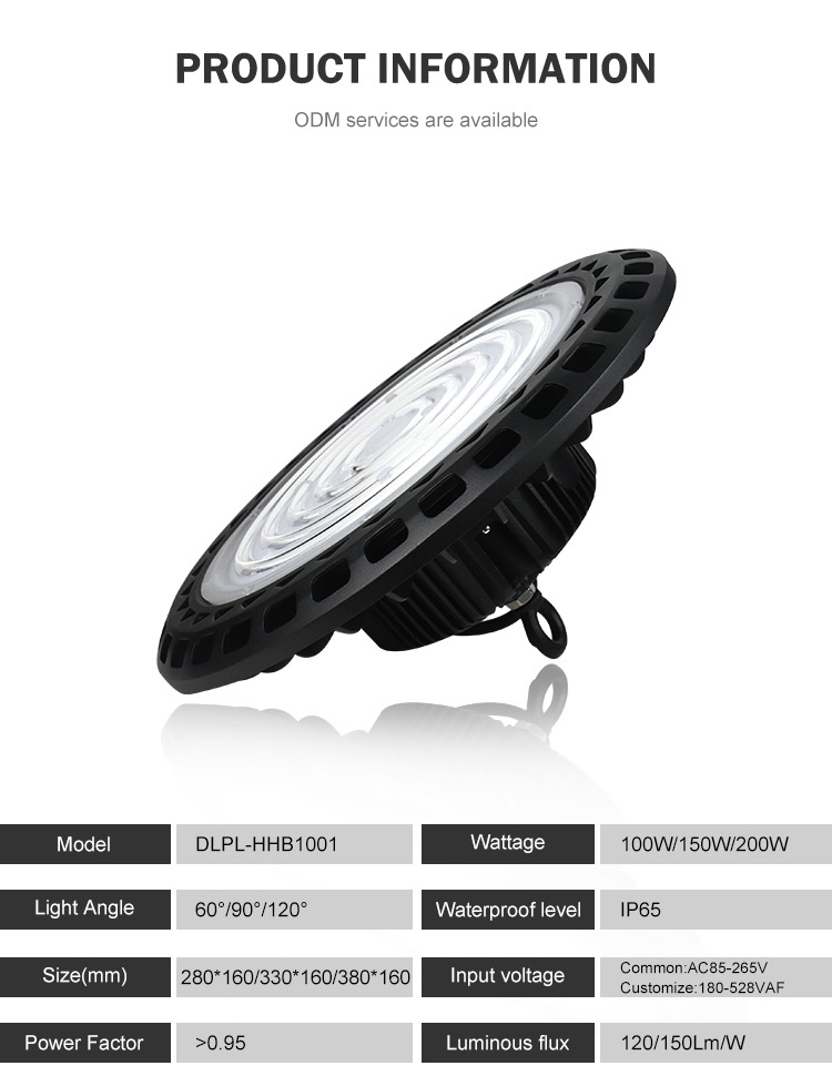 Hot Selling Indoor&Outdoor Aluminum IP65 100w 150w 200w Led High Bay Light