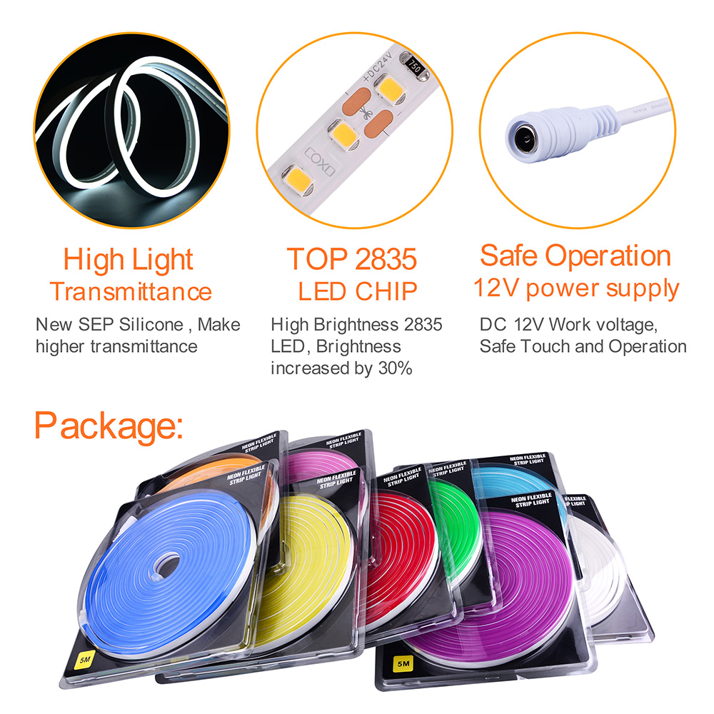 5*11mm 6x12mm Flex Neon Light Strip IP65 Outdoor Waterproof 12V Silicone Flex Led Strip Neon Lights
