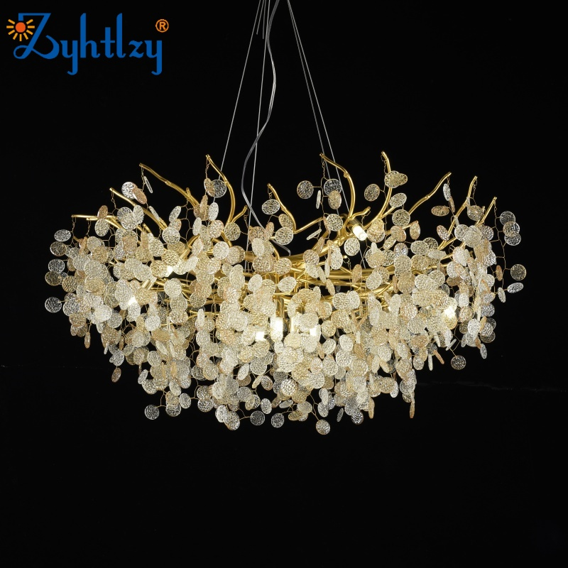 Modern Luxury Glass Crystal Pendant Lamp Gold Branches Living Room Dining Room Hotel Ceiling Custom Decorative Pendant Light (ZY-Z003)