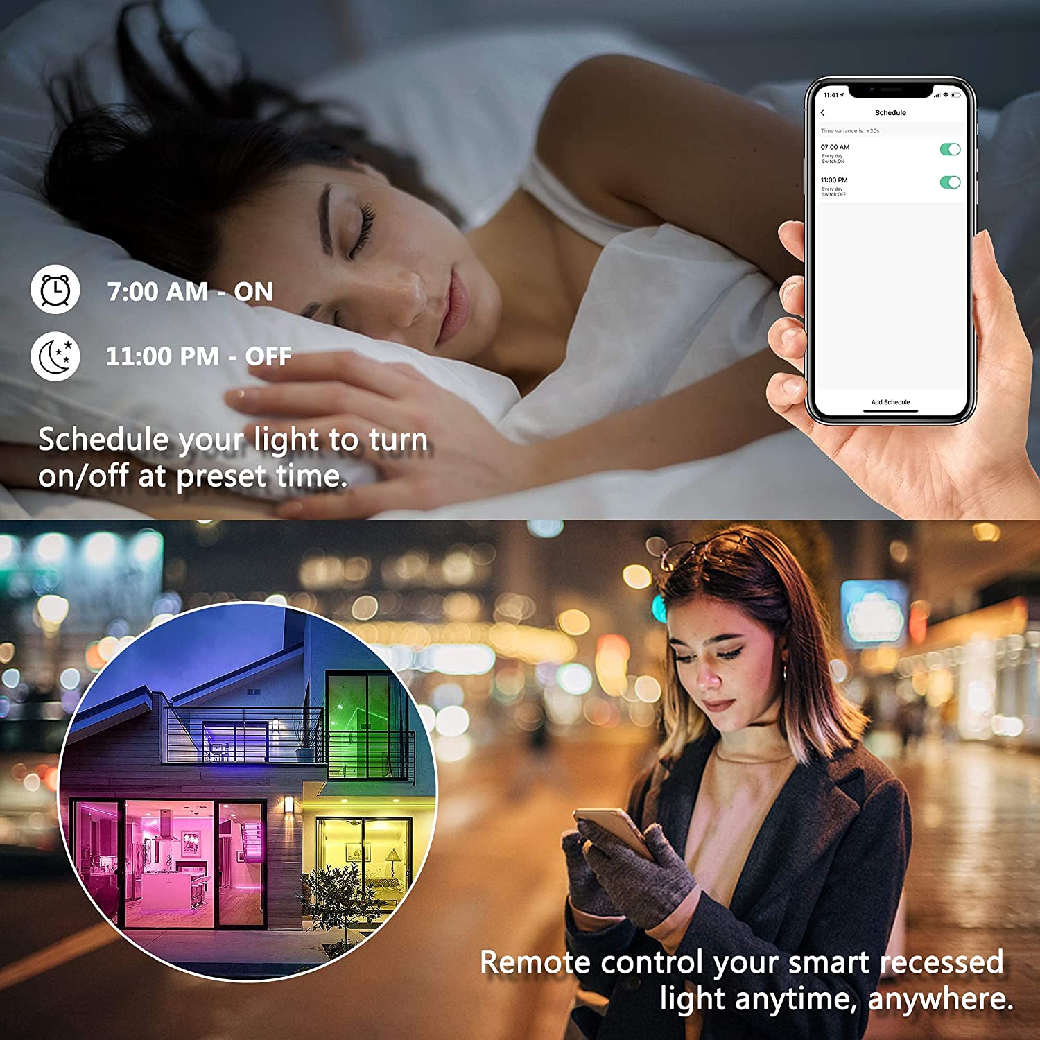 Tuya Smart APP Alexa Google Voice Control Smart Downlight RGBW Color Dimmable LED Panel Light Recessed
