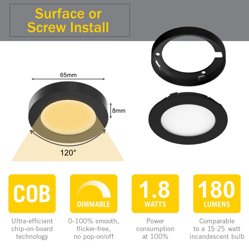 Adjustable Under Cabinet LED Puck Lights - CCT 3000K-6000K &amp; Dimmable, ETL Listed, for Kitchen &amp; Wardrobe