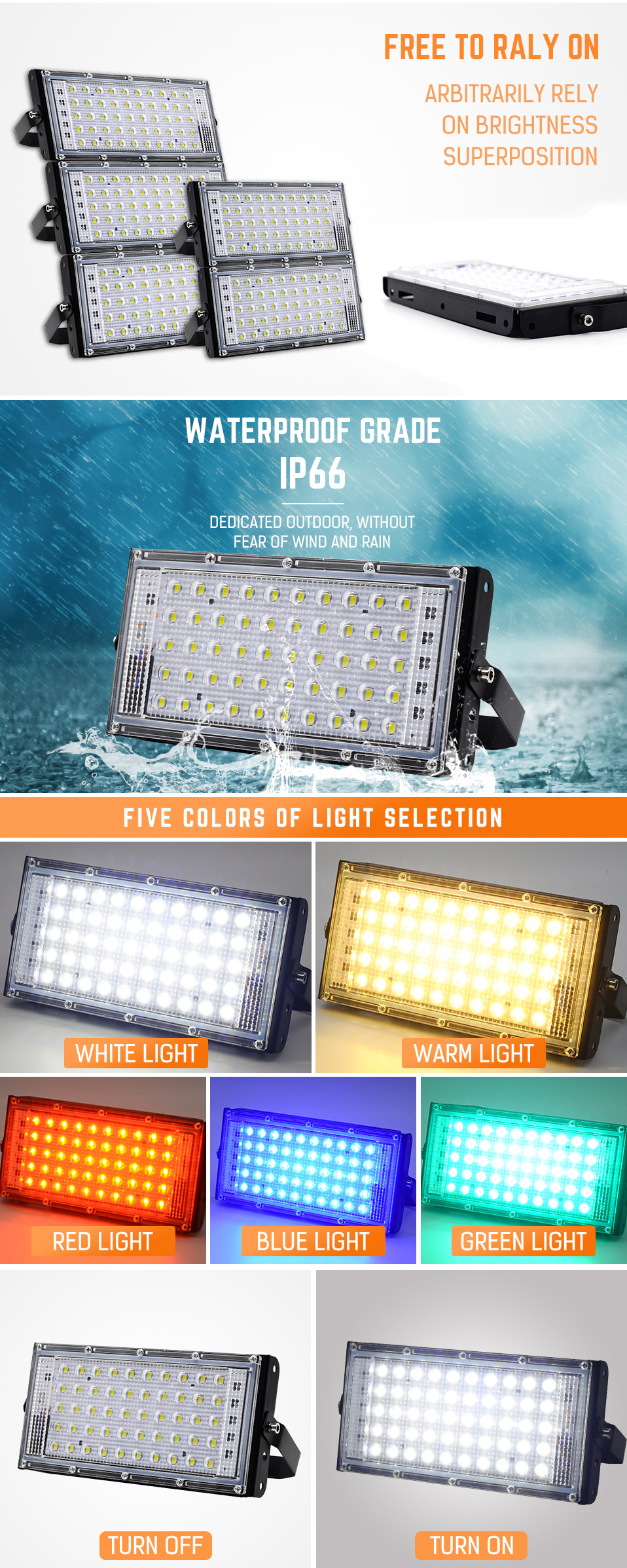 New Waterproof IP65 Outdoor Green Blue Red Led Flood Lights 50w Floodlight