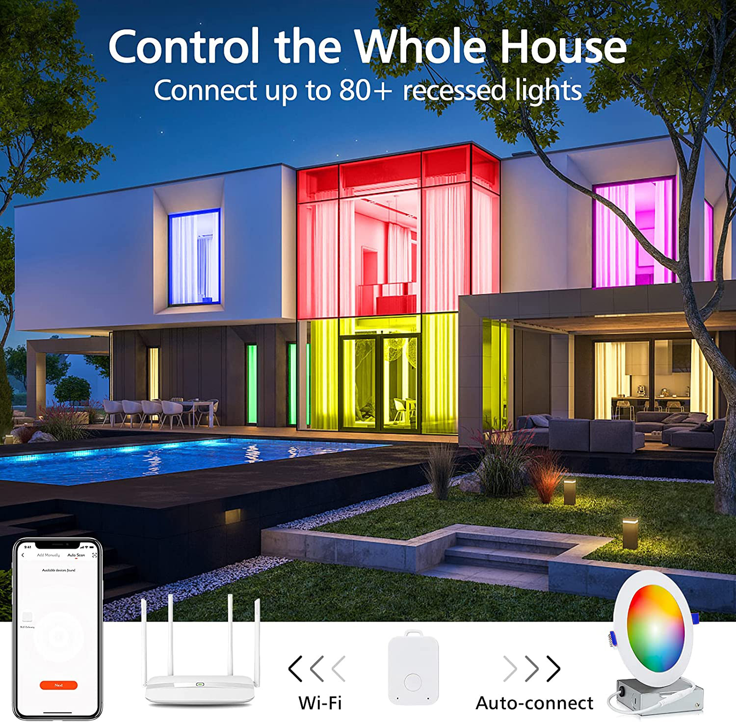 Tuya Smart APP Alexa Google Voice Control Smart Downlight RGBW Color Dimmable LED Panel Light Recessed