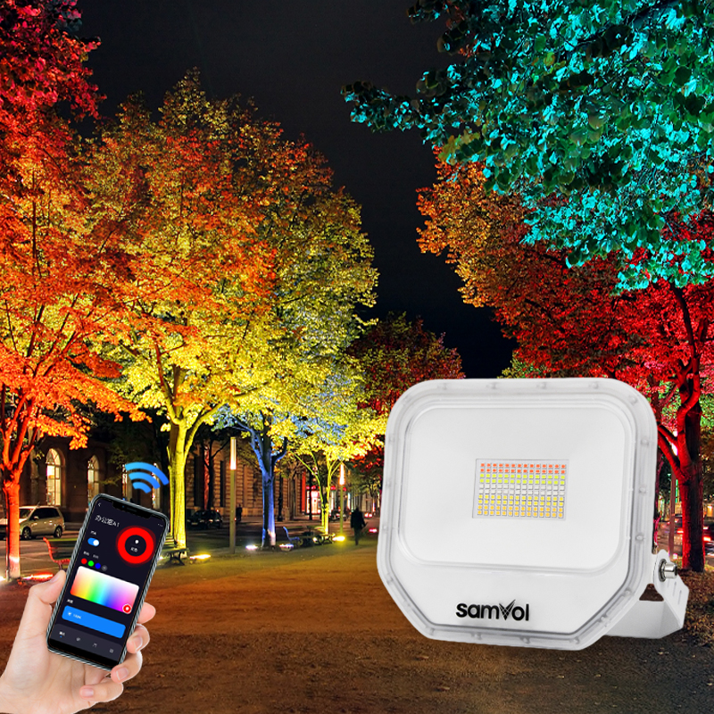 30W 50W Smart RGB LED Flood Light IP66 Waterproof Color Changing Outdoor Landscape Spotlight 16 Million Colors Remote Control
