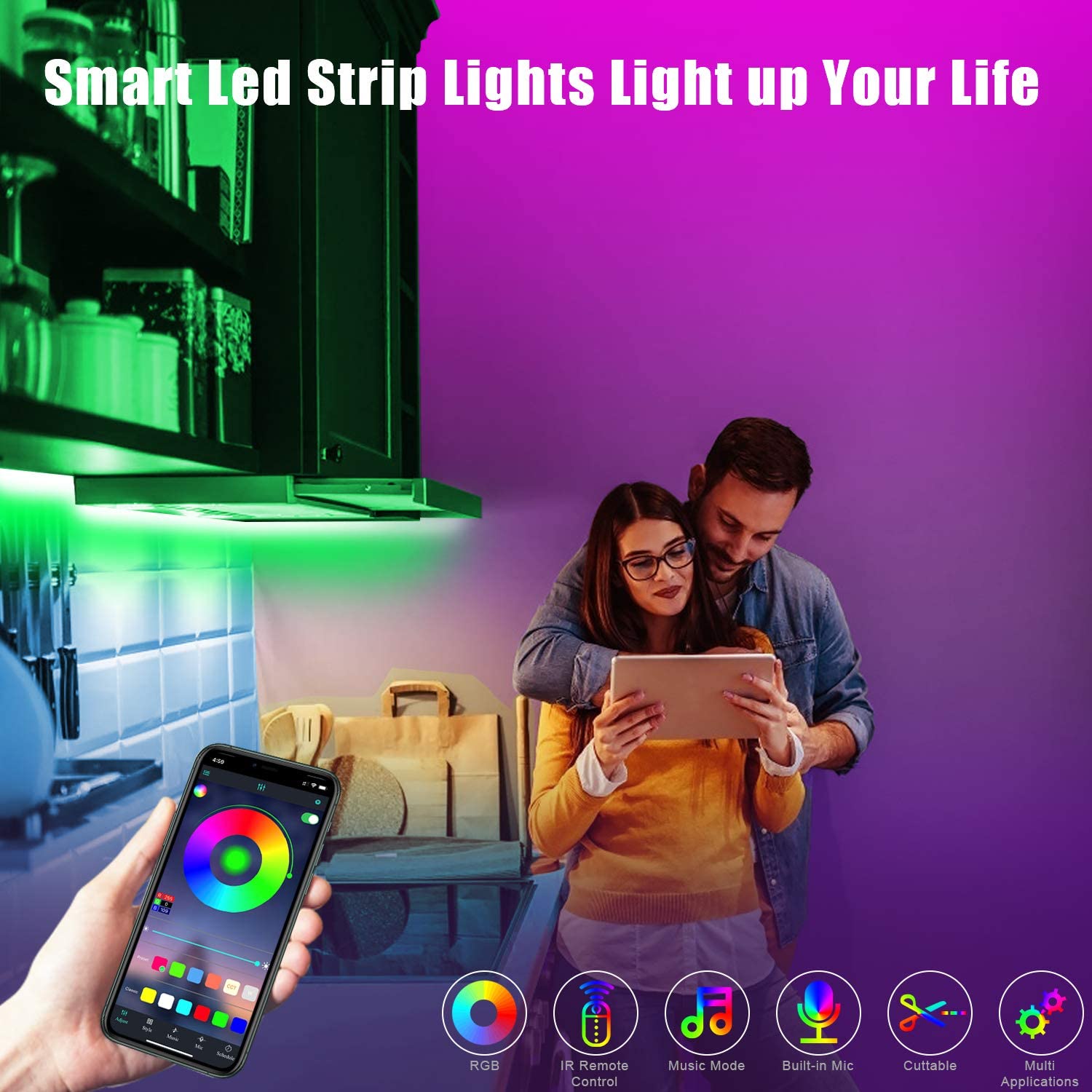 5m 10m 15m 12V RGB Strip Lights Music Sync Color Changing App Control Remote Led Lights for Bedroom Party Home Decoration