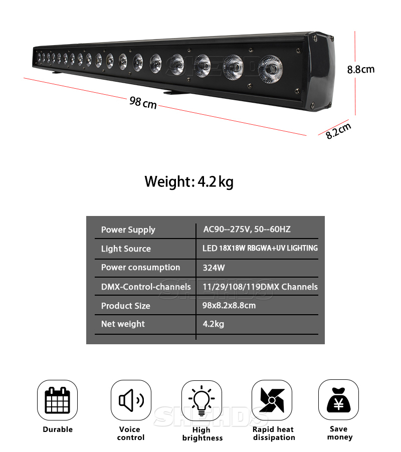 High Power China 200W Line Uplight Wall Washer Professional Stage Light Wall Wash RGBW RGBWA For Club PUB Family Party
