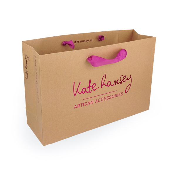 Customized Custom Design Your Own Logo Flat Handle Restaurant Delivery Take out Packaging Carry Brown Kraft Paper Bag Manufacturers, Factory