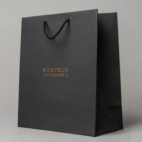 Bespoke Company Made Logo Hot Foil Stamping Custom Black Paper Bag with Rope Handle Manufacturer, Manufacturers